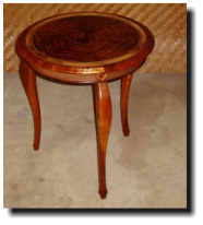 Tripod table, 18" diameter, curly koa, macadamia nut