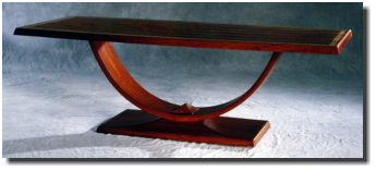 Table, 42 x 90 x 30h, curly koa, eucalyptus salinga, eucalyptus blue gum