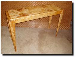 Hall table, 16w x 56l x 29h, big leaf maple burl