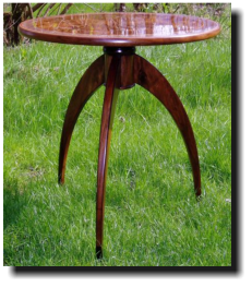 Tripod table, 18" diameter, 24"h, kou, macadamia nut