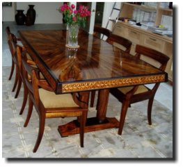 Dining Set, table: 42 x 80 x 30h, curly koa, macassar ebony