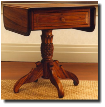 Side table, 26d x 23 1/2w x 30h, 8" leaves, curly koa