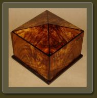 Jewelry box, 8 x 8 x 6"h, koa crotch, gabon ebony