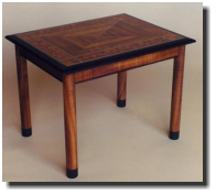 End table, 21 x 26 x 20h, curly koa, wenge