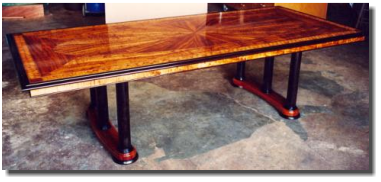 Dining table, 40 x 108 x 30h, curly koa, wenge, ebony