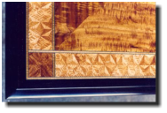 Dining table, 40 x 108 x 30h, curly koa, wenge, ebony (detail)