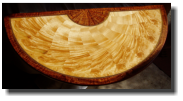 Demilune table, 32 x 16 x 28, curly big leaf maple, curly koa